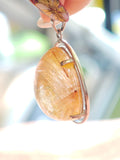 Golden Rutilated Quartz Pendant | Set in S925 Sterling Silver, Luxurious Crystal Jewelry