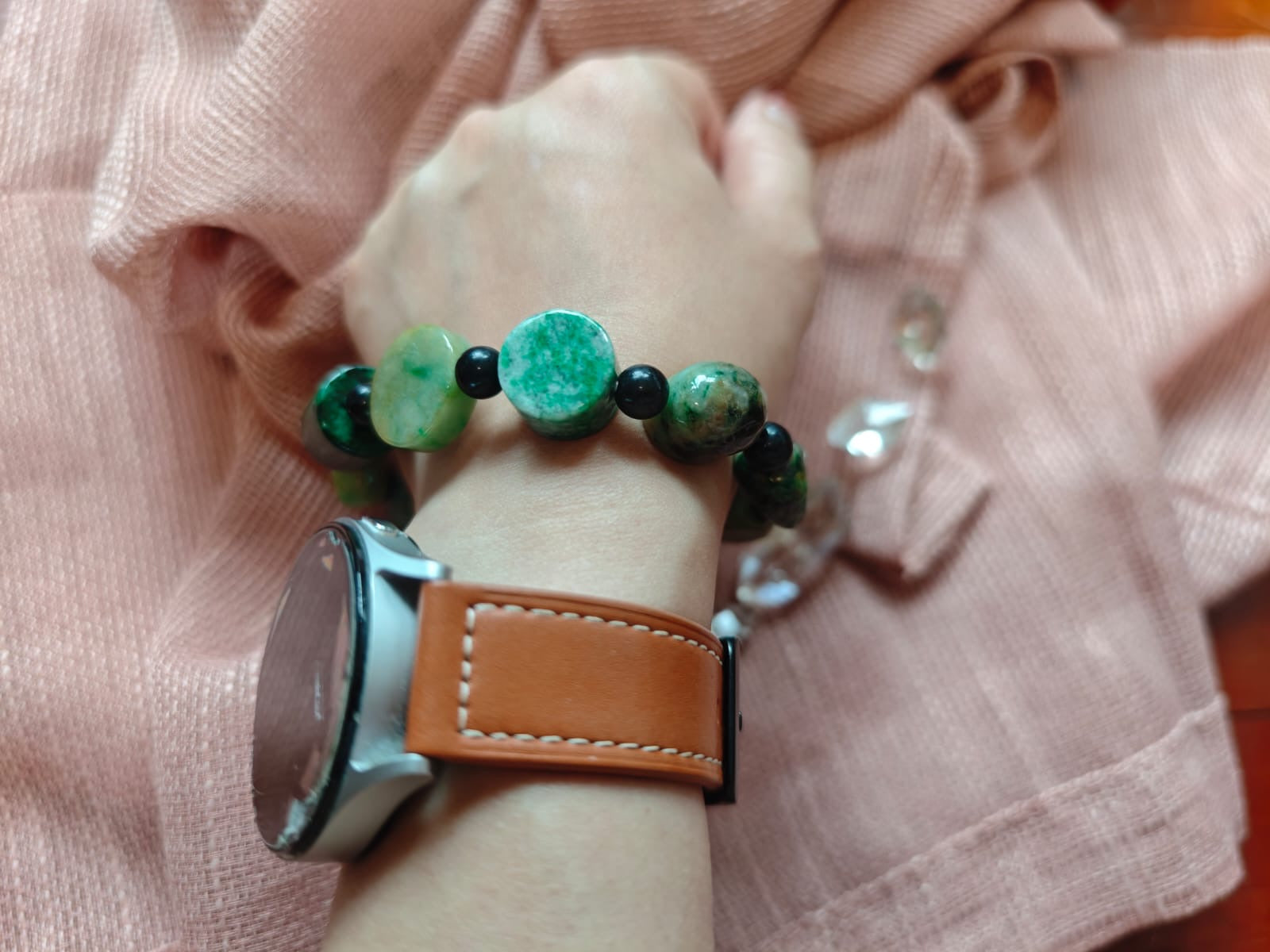 Jadeite Bracelet with Dry Green Accents
