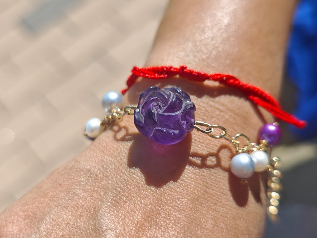 Adamigold | 紫水晶配淡水形珠手鏈 Handmade｜Amethyst with Freshwater Baroque Pearl Bracelet (Handmade)