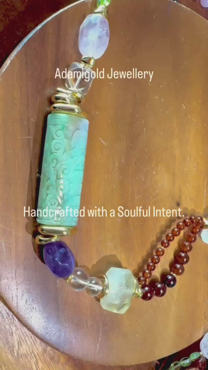 Adamigold【星脈】人手設計翡翠水晶能量長項鏈 | 18K鍍金 · 靈性美學Adamigold [Celestial Pulse] Handmade Jade &amp; Crystal Energy Necklace | 18K Gold-Plated Spiritual Art